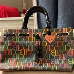 Dooney & Bourke Multicolor Monogram Vintage Signature Satchel Handbag Purse